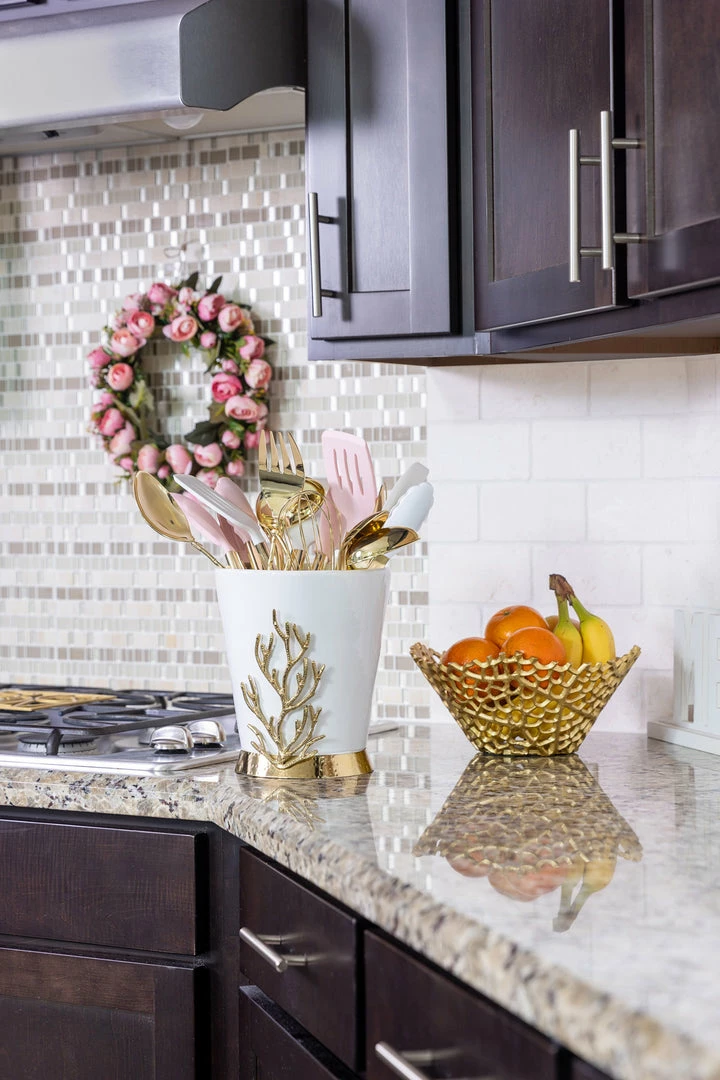 Inspire Me! Home Decor White Ceramic Utensil Holder With Gold Textured Details & Base " From Pops Of Color Home Collection" 3 Inspire Me! Home Decor White Ceramic Utensil Holder With Gold Textured Details & Base " From Pops Of Color Home Collection"