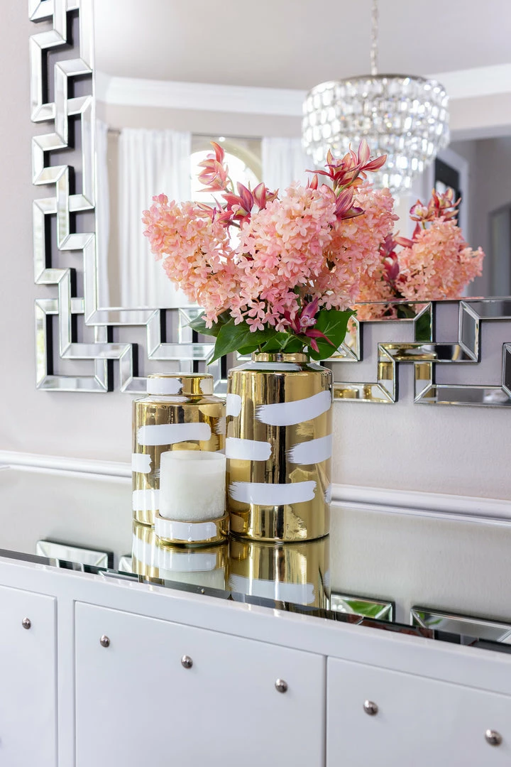 Inspire Me! Home Decor Gold Porcelain Jar With White Brushstroke Detail And Lid (3 Sizes) " From Pops Of Color Home Collection" 3 Inspire Me! Home Decor Gold Porcelain Jar With White Brushstroke Detail And Lid (3 Sizes) " From Pops Of Color Home Collection"