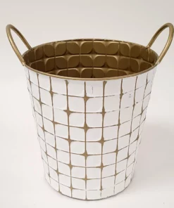 Inspire Me! Home Decor Indoor/Outdoor Gold And White Etched Planters (3 Sizes)