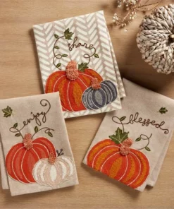 Inspire Me! Home Decor Rustic Embroidered Fall Pumpkin Dish Towel (3 Styles)