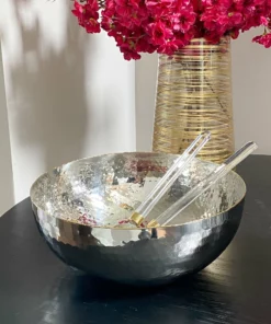 Inspire Me! Home Decor Large Hammered Silver Bowl With Gold Detailing