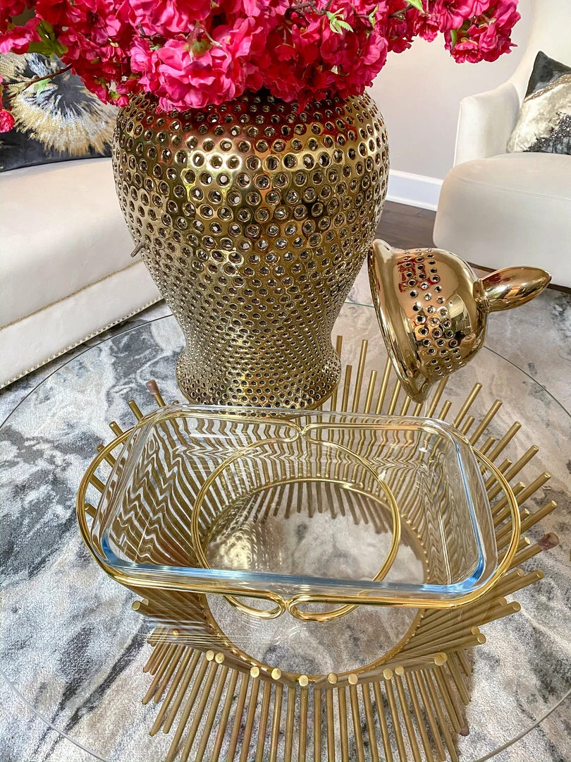 Inspire Me! Home Decor Rectangle Glass Serveware With Metal Base And Handles (2 Colors) 4 Inspire Me! Home Decor Rectangle Glass Serveware With Metal Base And Handles (2 Colors)