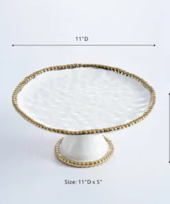 Inspire Me! Home Decor Gold And White Beaded Cake Stand