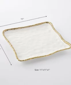 Inspire Me! Home Decor Gold And White Beaded Square Platter