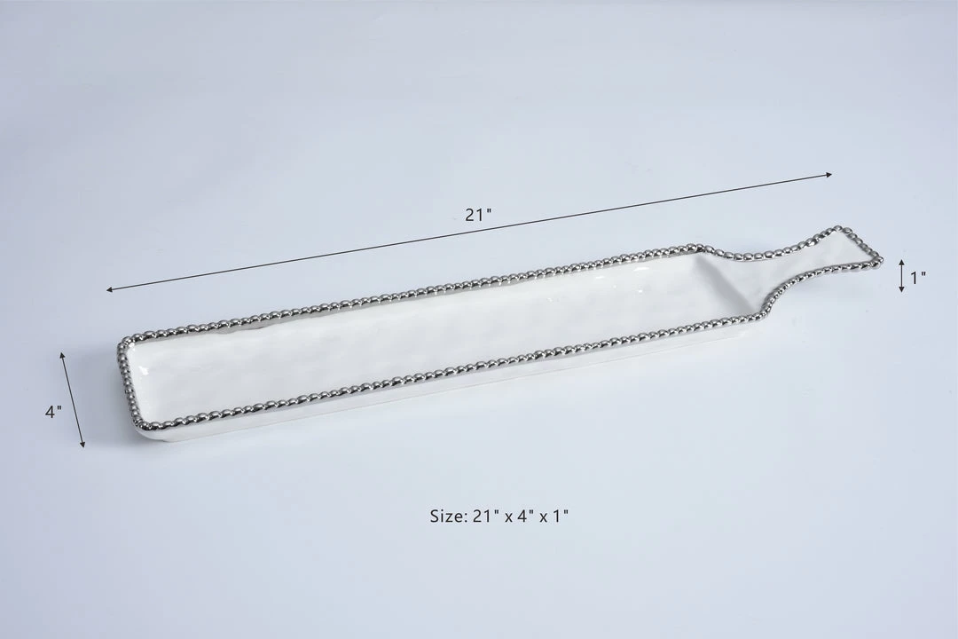 Inspire Me! Home Decor Long Silver And White Beaded Tray 8 Inspire Me! Home Decor Long Silver And White Beaded Tray