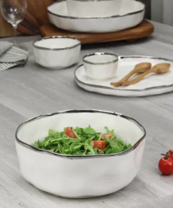 Inspire Me! Home Decor Silver And White Porcelain Bowl