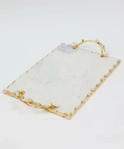Inspire Me! Home Decor Large Rectangular Marble Tray With Cherry Blossom Details
