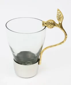 Inspire Me! Home Decor Glass Mug With Gold Pomegranate Handle And Silver Metal Base