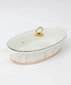 Inspire Me! Home Decor Oval Marble Print Platter With Glass Top & Gold Handle KITCHEN