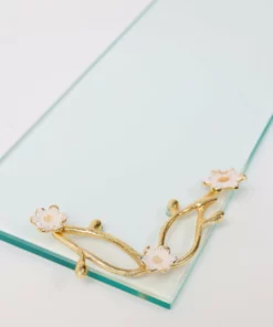 Inspire Me! Home Decor Rectangular Glass Tray With Cherry Blossom Details