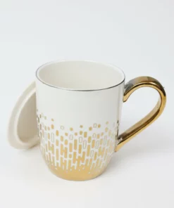 Inspire Me! Home Decor Gold & White Ceramic Mug With Lid