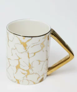 Inspire Me! Home Decor Gold & White Ceramic Mug With Marbled Design And Angled Gold Handle
