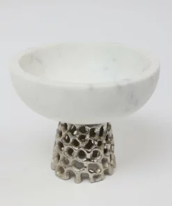 Inspire Me! Home Decor Marble Bowl With Intricate Detailed Metal Base (2 Colors)
