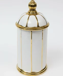 Inspire Me! Home Decor White Ceramic Lidded Jar With Gold Linear Detail (3 Sizes)