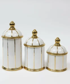 Inspire Me! Home Decor White Ceramic Lidded Jar With Gold Linear Detail (3 Sizes)