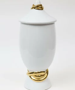 Inspire Me! Home Decor White Ceramic Jar With Elegant Gold Details (2 Sizes)