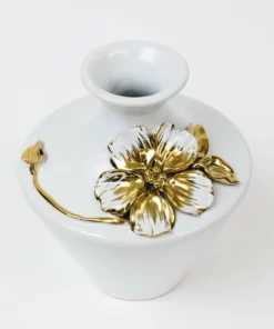 Inspire Me! Home Decor White Ceramic Vase With Stunning Gold & White Floral Detail