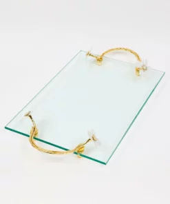 Inspire Me! Home Decor Large Rectangular Glass Tray With White Jeweled Flower Details