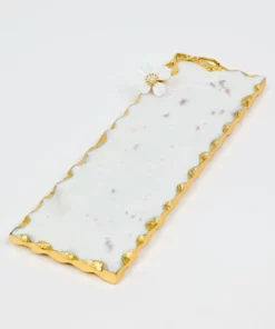 Inspire Me! Home Decor Small Rectangular Marble Tray With White Jeweled Flower Details