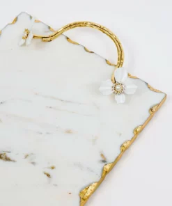Inspire Me! Home Decor Large Rectangular Marble Tray With White Jeweled Flower Details