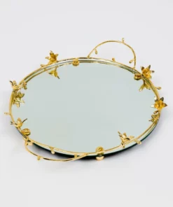 Inspire Me! Home Decor Round Mirrored Tray With Gold Flower Design