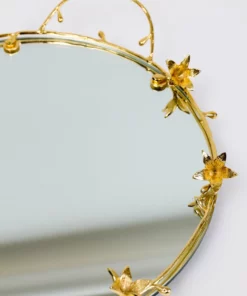 Inspire Me! Home Decor Round Mirrored Tray With Gold Flower Design