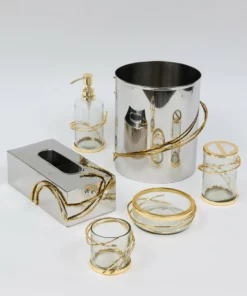 Inspire Me! Home Decor Silver & Gold Bathroom Set With Gold Vine Detail (5 Piece)