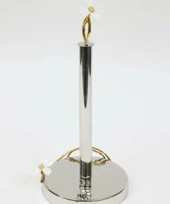 Inspire Me! Home Decor Gold Paper Towel Holder With White Jeweled Flower Details