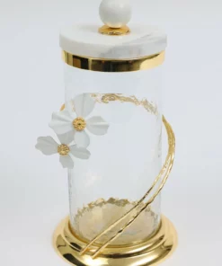 Inspire Me! Home Decor Hammered Glass Canister With White Jeweled Flower Details (3 Sizes) Gold