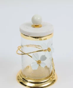Inspire Me! Home Decor Hammered Glass Canister With White Jeweled Flower Details (3 Sizes) Gold