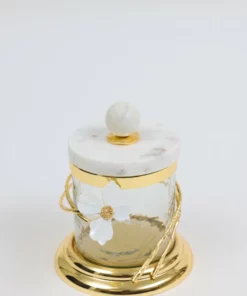 Inspire Me! Home Decor Hammered Glass Canister With White Jeweled Flower Details (3 Sizes) Gold