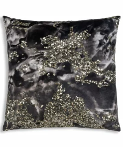 Cloud9d Amal - Charcoal Digital Printed Pillow W/ Gold And Silver Print - 22" X 22"