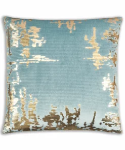 Cloud9d PILLOWS, RUGS, & THROWS Asra - Teal Velvet Pillow W/ Shiny Gold Foil Print - 20" X 20"