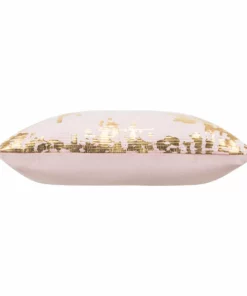 Cloud9d PILLOWS, RUGS, & THROWS Asra - Oblong Mauve Velvet Pillow W/ Quilting And Shiny Gold Foil Print - 20" X 14"