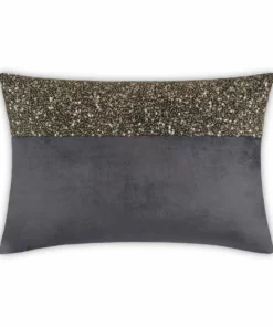 Cloud9d Lena - Charcoal Velvet Pillow 5" Top Beaded In Gold Beadwork - 20" X 14" PILLOWS, RUGS, & THROWS