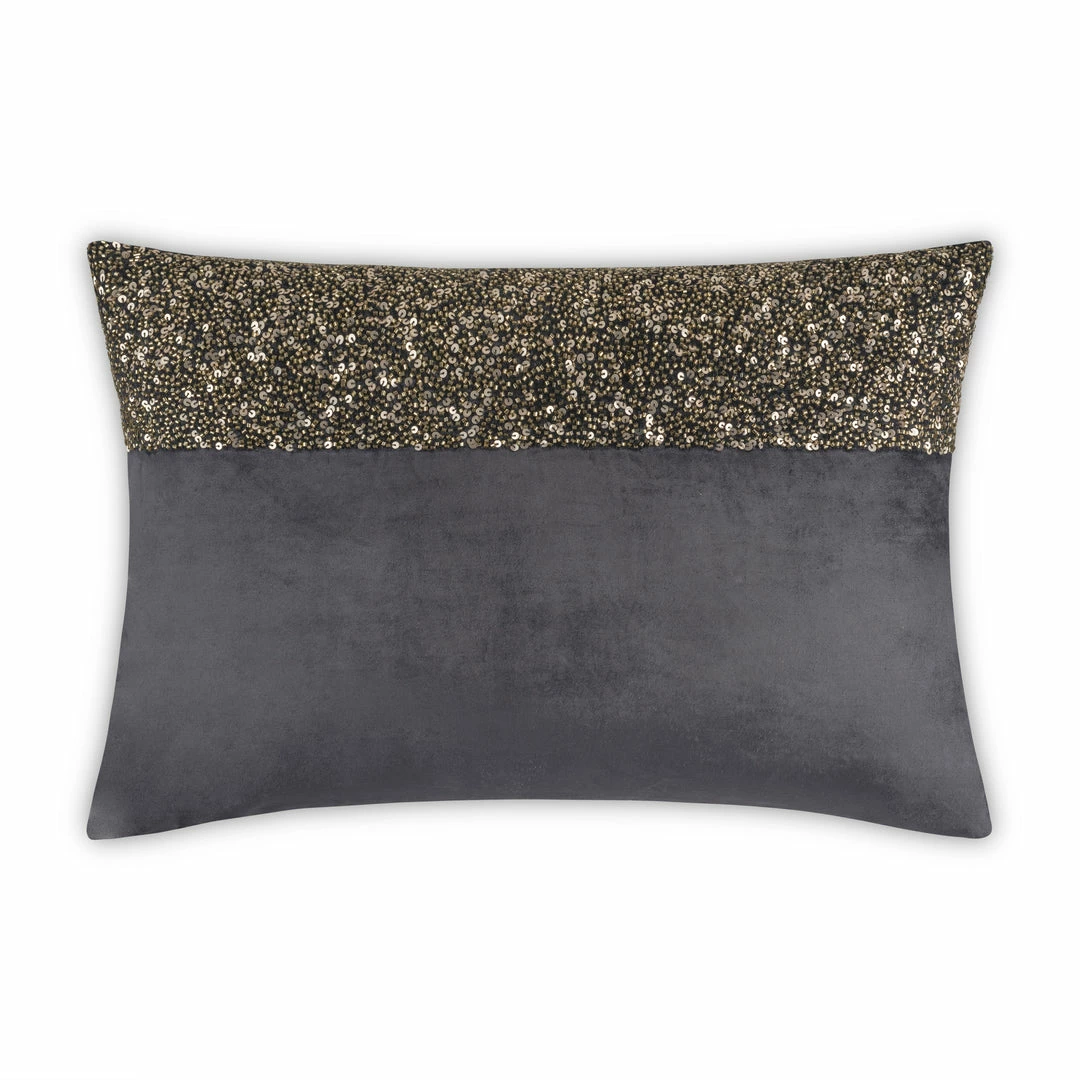 Cloud9d Lena - Charcoal Velvet Pillow 5" Top Beaded In Gold Beadwork - 20" X 14" PILLOWS, RUGS, & THROWS 3 Cloud9d Lena - Charcoal Velvet Pillow 5" Top Beaded In Gold Beadwork - 20" X 14" PILLOWS, RUGS, & THROWS