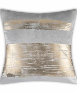 Cloud9d Leyla - Grey Velvet Pillow W/ Hand Painted Gold Brushstrokes - 20" X 20" PILLOWS, RUGS, & THROWS