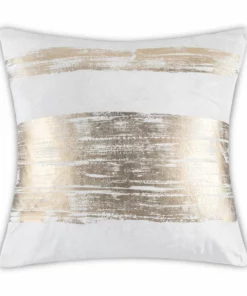 Cloud9d PILLOWS, RUGS, & THROWS Leyla - Ivory Velvet Pillow W/ Hand Painted Gold Brushstrokes - 20