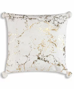 Cloud9d Rami - Faux Fur Pillow W/ Gold Printing And Pom Pom Trim - 20" X 20"