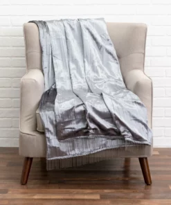 Cloud9d Noya - Crushed Grey Velvet Throw W/ Metallic Silver Trim - 60" X 50" PILLOWS, RUGS, & THROWS