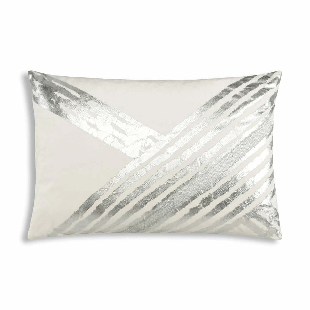 Cloud9d PILLOWS, RUGS, & THROWS Zara - Ivory Velvet Pillow W/ Abstract Silver Foil And Embroidery - 20" X 14" 3 Cloud9d PILLOWS, RUGS, & THROWS Zara - Ivory Velvet Pillow W/ Abstract Silver Foil And Embroidery - 20" X 14"