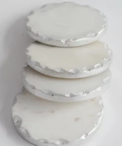 Inspire Me! Home Decor Marble Coasters W/ Silver Hammered Edge