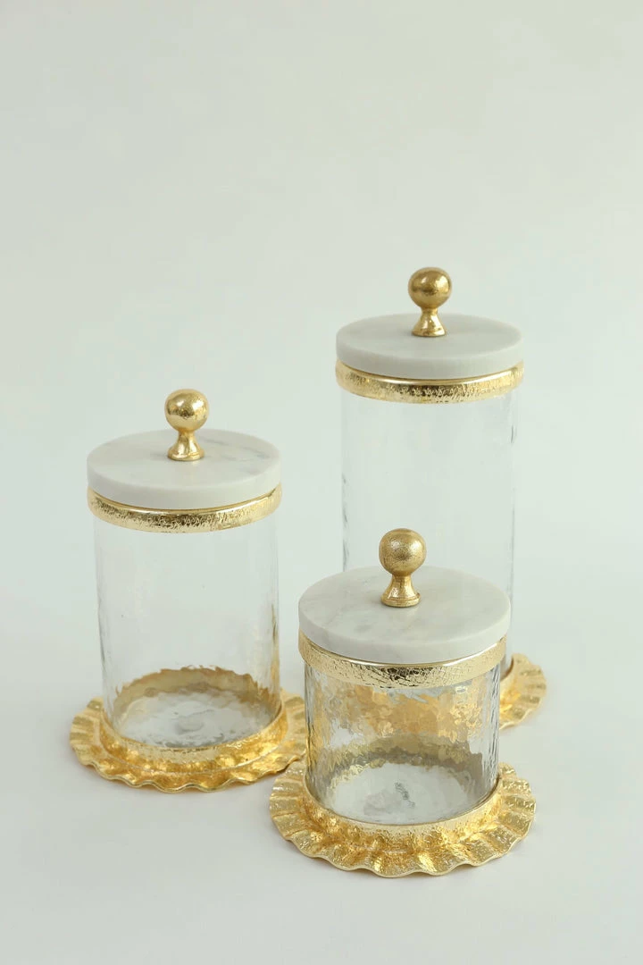 Inspire Me! Home Decor Gold Ripple Canister W/ Marble Lid (3 Sizes) 4 Inspire Me! Home Decor Gold Ripple Canister W/ Marble Lid (3 Sizes)