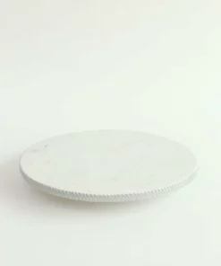 Inspire Me! Home Decor White Marble Round Lazy Susan W/ Silver Textured Edge