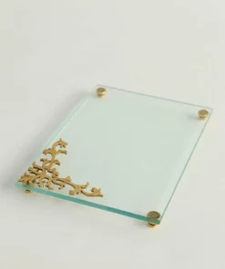 Inspire Me! Home Decor Glass Tray W/ Gold Corner Detail