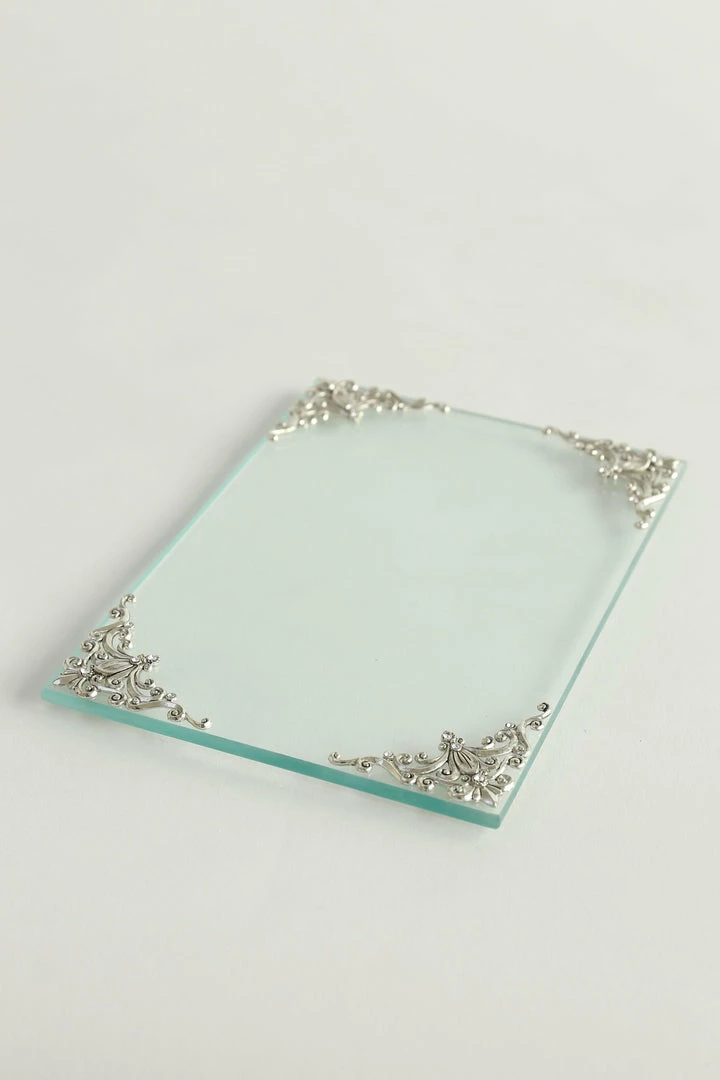 Inspire Me! Home Decor Glass Tray W/ Silver Corner Details And Swarovski Crystals 6 Inspire Me! Home Decor Glass Tray W/ Silver Corner Details And Swarovski Crystals