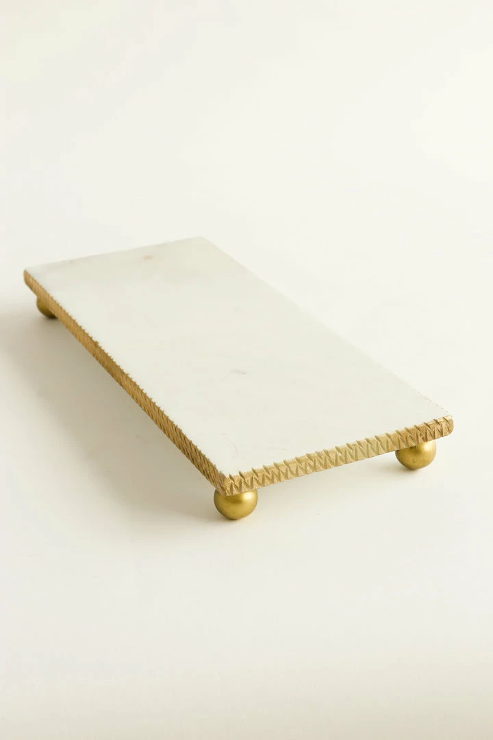 Inspire Me! Home Decor White Marble Tray W/ Gold Textured Edge (2 Size) 11 Inspire Me! Home Decor White Marble Tray W/ Gold Textured Edge (2 Size)
