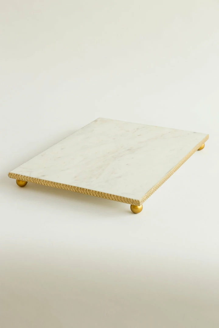 Inspire Me! Home Decor White Marble Tray W/ Gold Textured Edge (2 Size) 12 Inspire Me! Home Decor White Marble Tray W/ Gold Textured Edge (2 Size)
