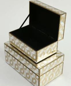 Inspire Me! Home Decor Mirror Glass Gold Abstract Pattern Boxes (Set Of 2)