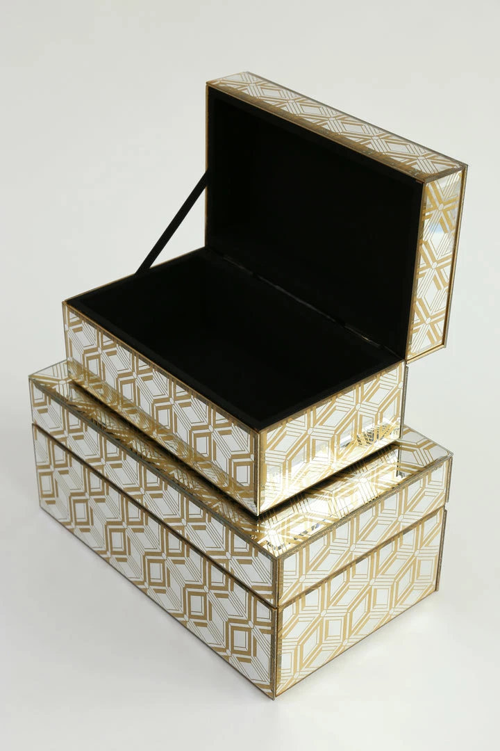 Inspire Me! Home Decor Mirror Glass Gold Abstract Pattern Boxes (Set Of 2) 4 Inspire Me! Home Decor Mirror Glass Gold Abstract Pattern Boxes (Set Of 2)